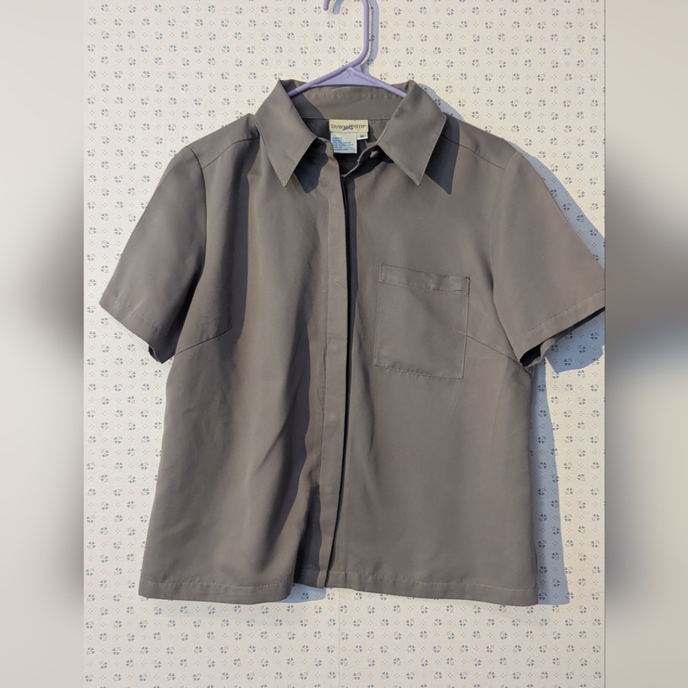 🩶 TravelSmith M Shirt Womens Green Khaki Safari Cargo Outdoors Sporty